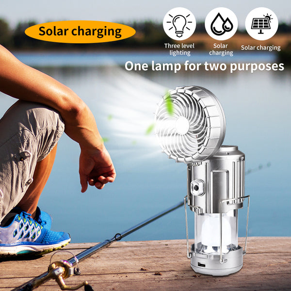 Solar Electric Camping Fan – Waterproof with Panel Charging