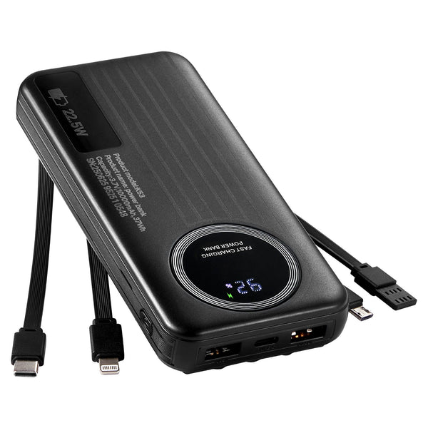 10000mAh Fast Charging Power Bank with Built-in Cables & LED Display