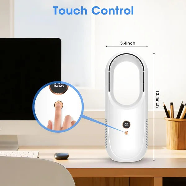 Portable Bladeless Desk Fan with LED Panel – 6 Speed Modes
