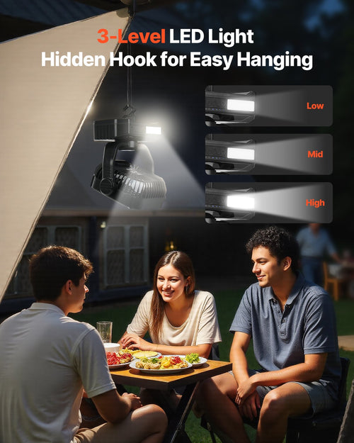 10400mAh Solar Camping Fan with LED Lantern – 8 Inch