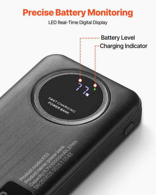 10000mAh Fast Charging Power Bank with Built-in Cables & LED Display